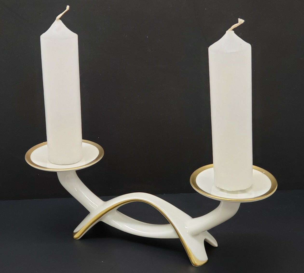 Vintage Alka Kunst Barvaria Porcelain Two Arm Gold Rim Candle Holder eBay