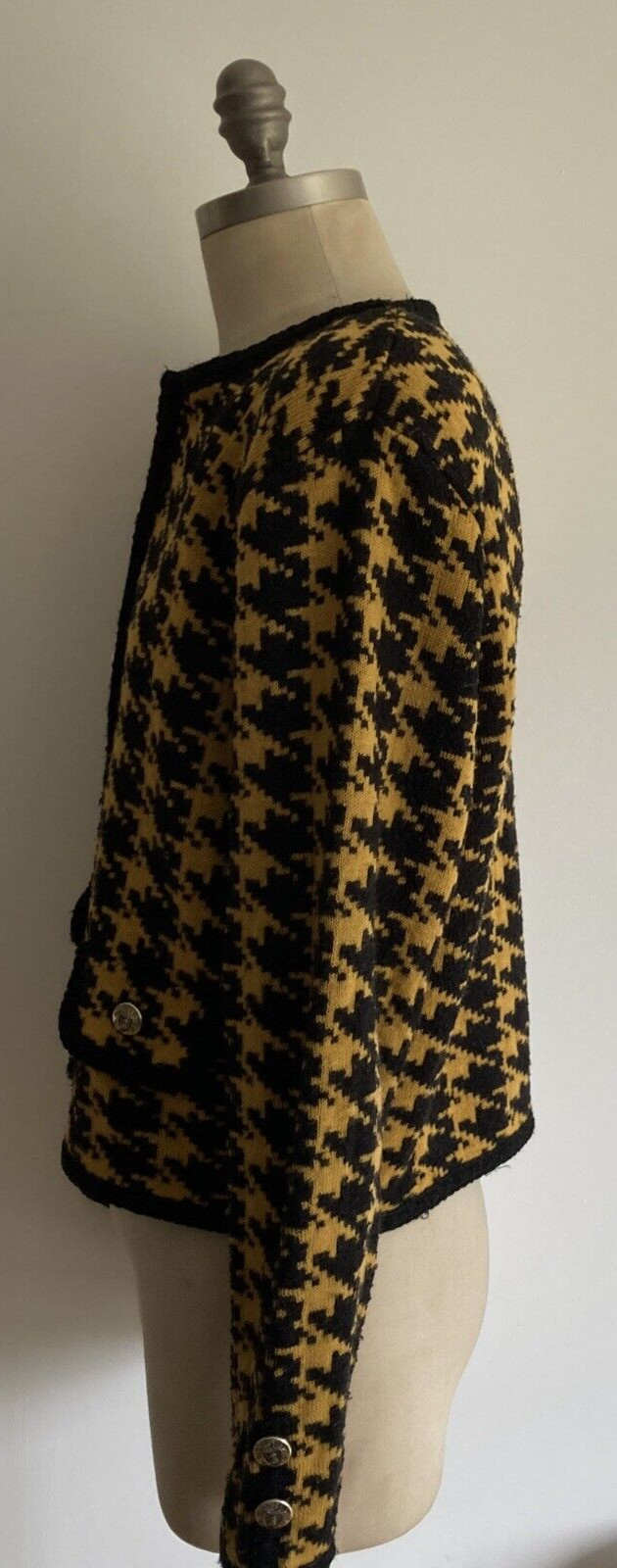 Vintage 1992 Gold/Black Hounds Tooth  St Michael Cardigan/Jacket, Size 12 UK 5