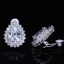 CWWZircons Gorgeous Big Teardrop Cubic Zirconia No Pierced Ear Clip On Earrings