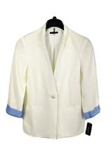 Tommy Hilfiger One-Button Cream "Buf" Blazer with Blue/White Cuffs Size 4 NWT