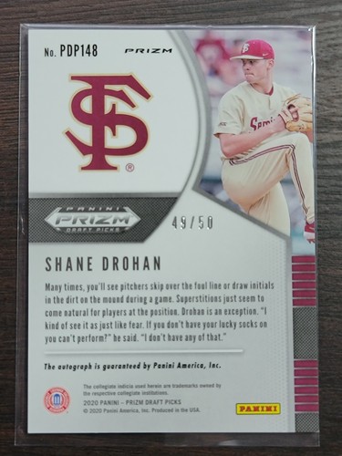 2020 Panini Prizm Draft Picks - Red Prizm Autographs #PDP148 Shane Drohan /50 - Picture 2 of 2