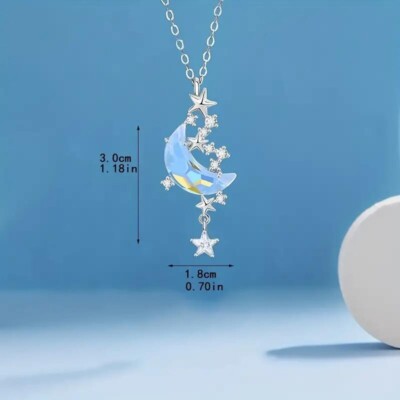 Silvery Fashion Moon Star Pendant Necklace Collarbone Chain