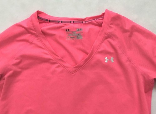 Under Armor HeatGear~ Long Sleeve Active Pullover V Neck Top ~ Neon Pink ~ Sz S - Picture 3 of 3