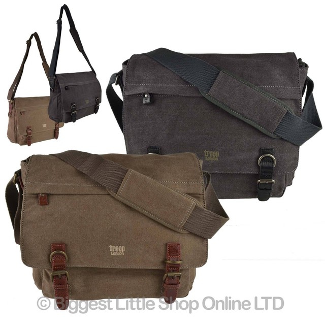 Nuova Uomo Donna Grande Tela Pelle Messenger Borsa a Tracolla Da Troop London Nuova Uomo Donna Grande Tela Pelle Messenger Borsa a Tracolla Da Troop London