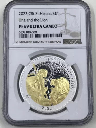 2022 Gilt St Helena S1 Pound NGC PF69 Ultra Cameo Una & The Lion