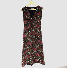 Oliver Bonas Dress Ladies Size 8 Fit & Flare Black Floral Print Midi P2P 16"