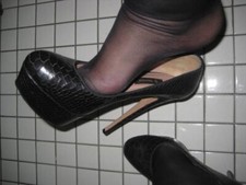 Sexy Plateau Leder Pumps Reptil-Look High Hee...