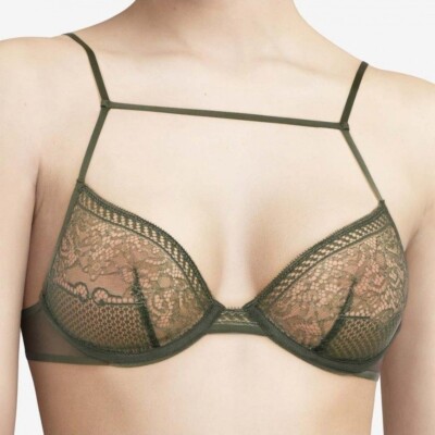 CHANTAL THOMASS T08C10 EDGE LACE UNDERWIRE BRA IN DARK PINE SIZE 34DD