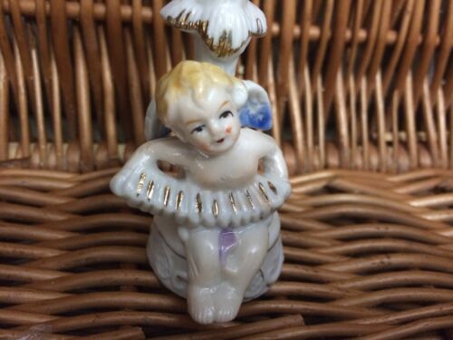 Antique Porcelain Angel Figurine Playing An Accordion Made In Japan CandleHolder - Picture 3 of 7