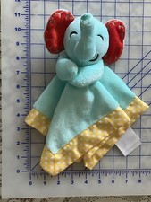 Fisher Price Elephant Lovey Security Blanket Blue Aqua Yellow Dots 12 Square