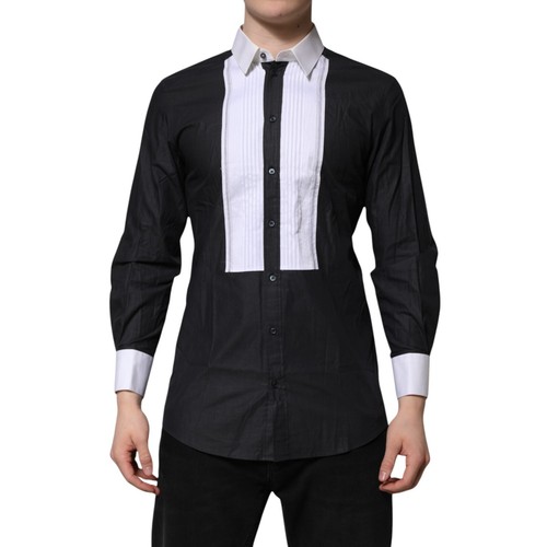 DOLCE & GABBANA Shirt Black White GOLD Long Sleeves Formal 40/US15.75/M 680usd