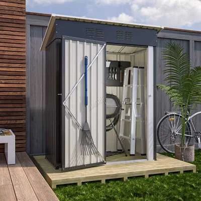 BIRCHTREE Garden Shed Pent Roof 3X5FT Metal Outdoor Storage Cabinet House Anthracite