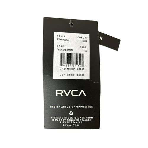 NWT RVCA Pants Slim Straight Fit Daggers Fit Women's 29 Grey/Gray - Picture 5 of 6