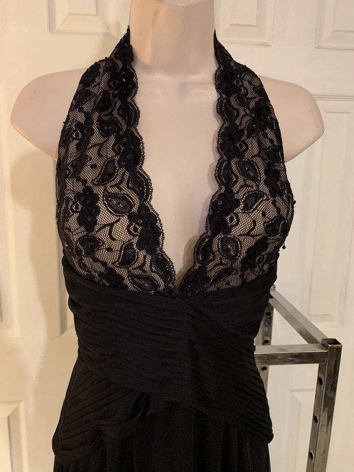 Betsy & Adam Negro Vestidos de Cóctel Vestido Fiesta Boda Largo Encaje Lentejuelas 4 Foto 2 de 4