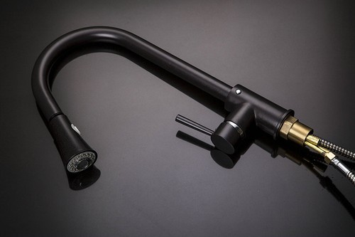 Grifo negro de un solo orificio para lavabo fregadero de cocina latón grifos mezcladores giratorios 360° - Imagen 4 de 10