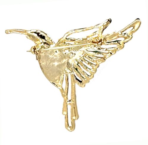 Transparente Brillante Cristales Colibrí Broche Borde Dorado - Imagen 2 de 3