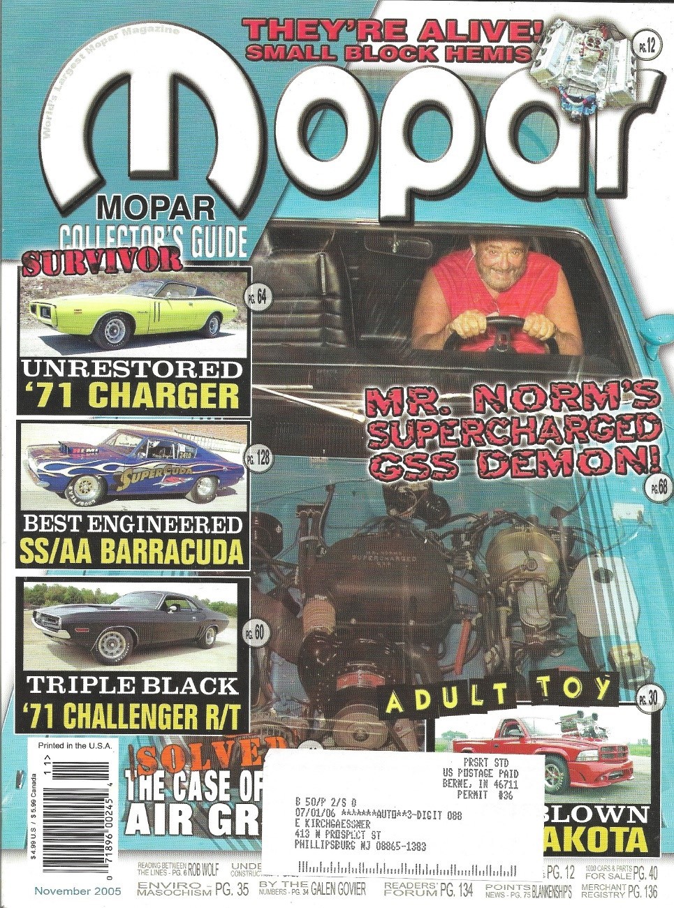 Mopar Collectors Guide 2005 Nov - Cuda Ss/Aa,'71 Charger, 71 Challenger, Dakota