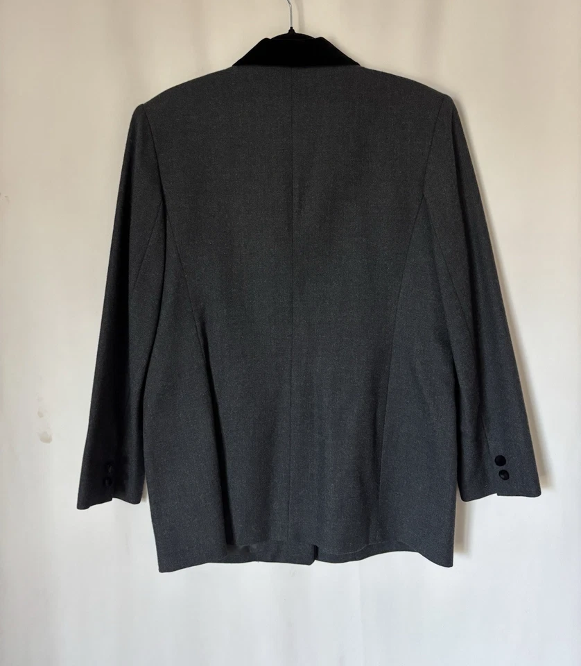 Chaqueta Blazer Esquina Informal De Colección 12 Lana Gris Terciopelo Acentos Elegante Años 80 90 Foto 2 de 4