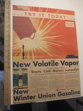 newspaper ad 1931 UNION gasoline gas station pump automobile car WINTER