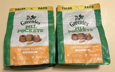 GREENIES Pill Pockets for Dogs CHICKEN Flavor Capsules 60 treats LOT OF 2 Bags