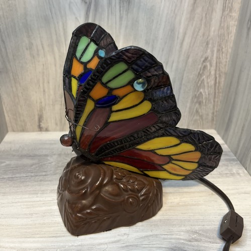 Stained Glass Butterfly Night Light Accent Table Desk Lamp Tiffany Style 9"