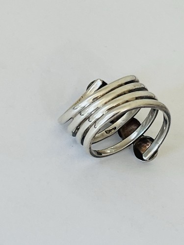 Anillo modernista vintage de plata de ley 925 con cuentas de bola de varias filas talla 7 - Imagen 12 de 18