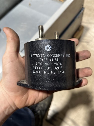 ELECTRONIC CONCEPTS INC. CAPACITOR TYPE UL31 UNLYTIC 70.0 MFD 10% 1000 VDC 0206 - Picture 1 of 2
