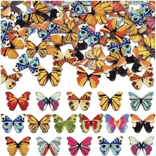 200Pcs Wooden Butterfly Buttons Bulk - 1 Inch Decorative Butterfly Buttons with