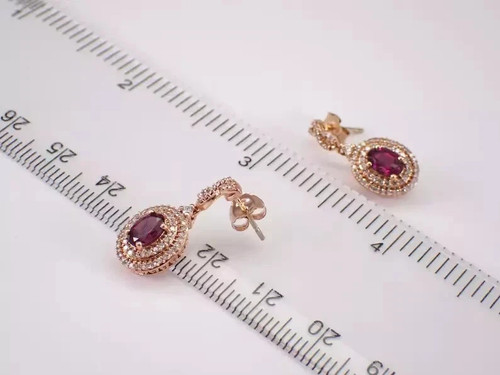 3Ct Oval Cut Lab Created Drop Dangle Engagement 14K Rose Gold Finish Earrings - Picture 6 of 13
