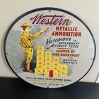 VINTAGE WESTERN AMMUNITION HUNTING GASOLINE OIL PORCELAIN SIGN — photo 1