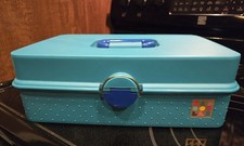 Vintage Caboodles Model 2710 Large Makeup Storage Case Box Teal With Blue Trays