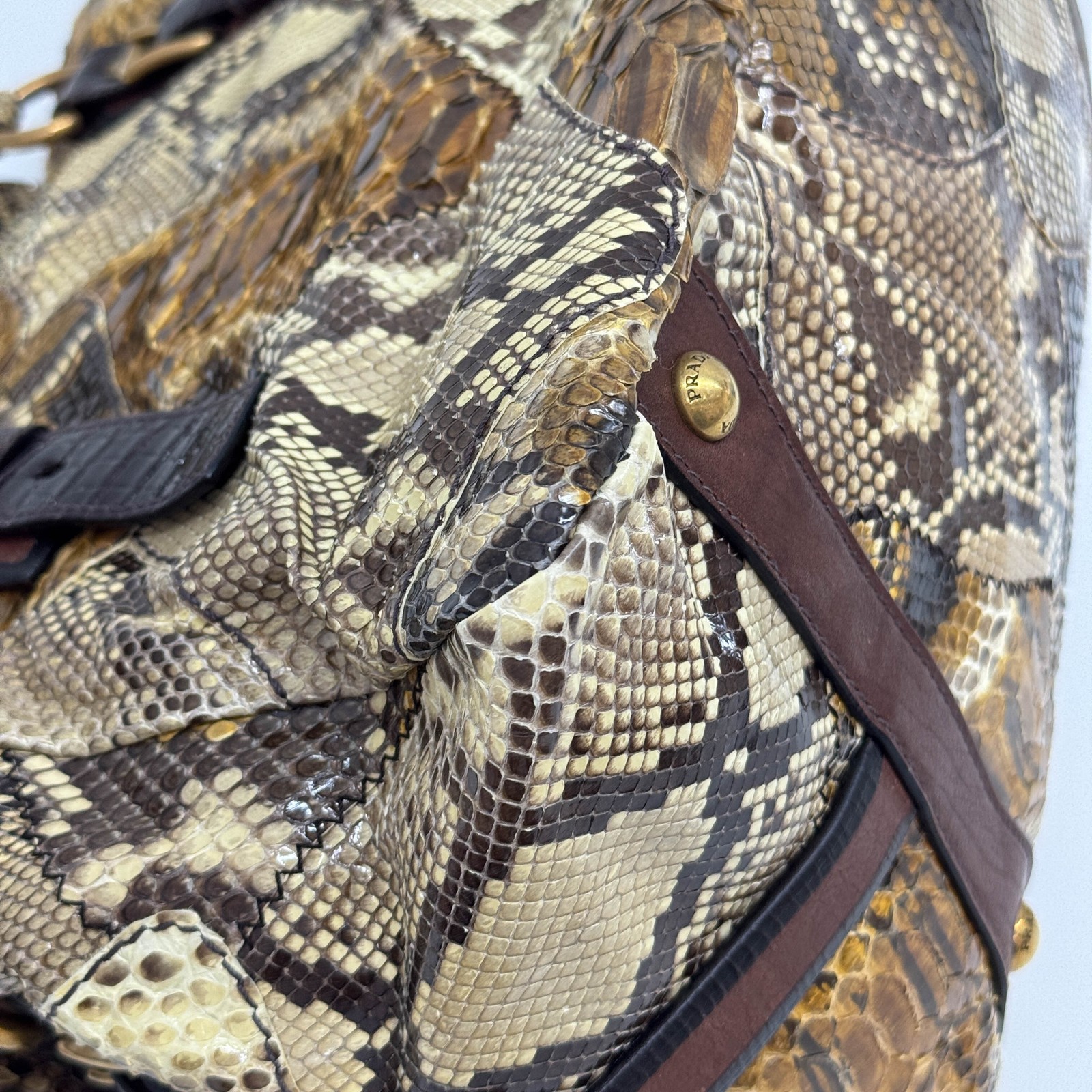 PRADA Patchwork Brown Python Print Embossed Leath… - image 11