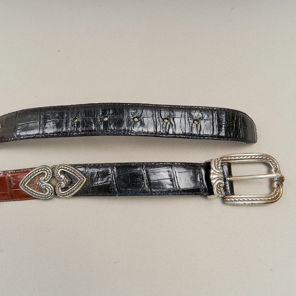 Cinto Brighton Feminino S Preto Marrom Fivela de Prata em Relevo EUA - Imagem 2 de 4