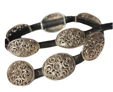 Brighton Women s Vintage Concho Belt Leather Silver Black Flower Design