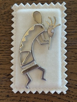 1991 BELINDA WOODY Navajo Sterling Silver 18K Diamond Kokopelli Pendant Necklace