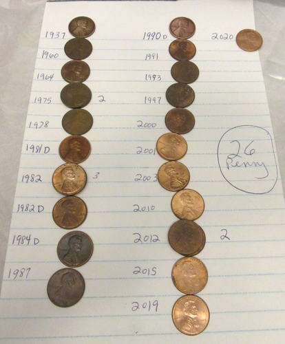 Lotto di 26 penny vintage 1937-2020 / 1981D, 1982D, 1984D, 1990D