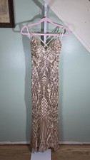Windsor Francesca Gold Sequin Mermaid Dress 00 XXS Prom Formal Gown Lace Up