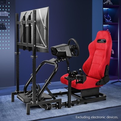 Supllueer Racing Cockpit with Red Suede Seat & TV Stand For Logitech G29 MOZA
