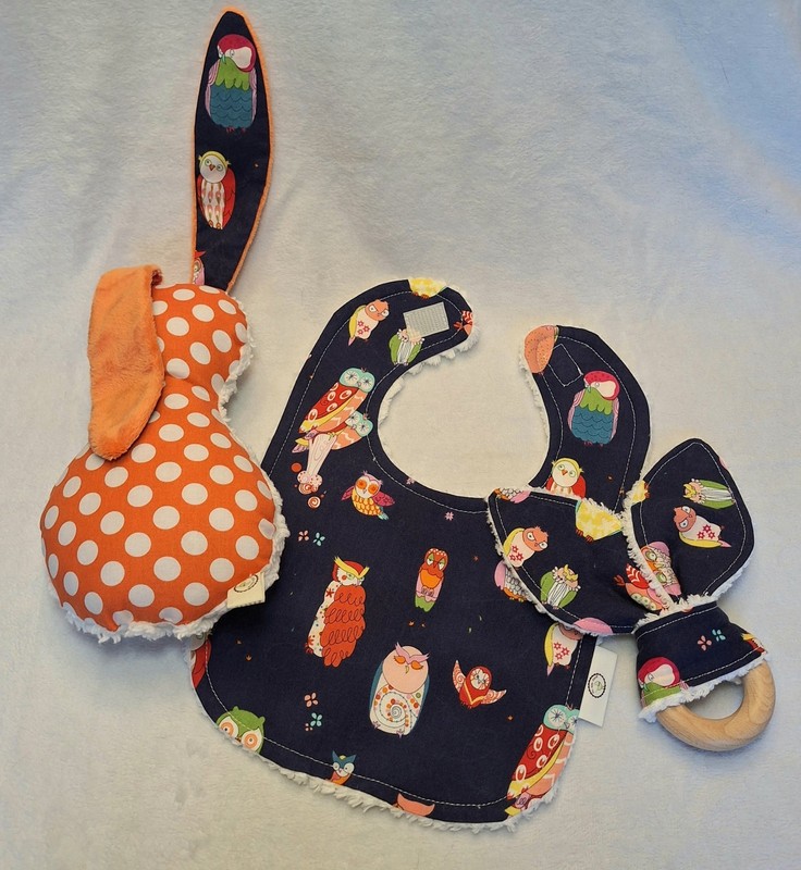 Boutique Baby Toddler Chenille Bib Teething Ring, And Soft Toy Set