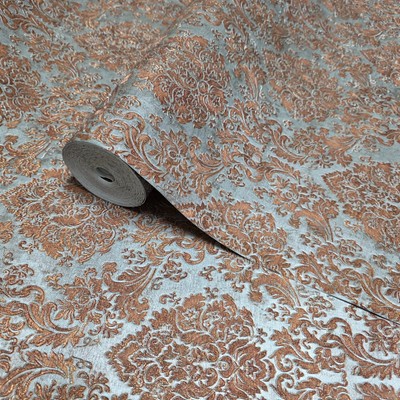 Steel gray bronze copper metallic Victorian damask faux fabric texture Wallpaper