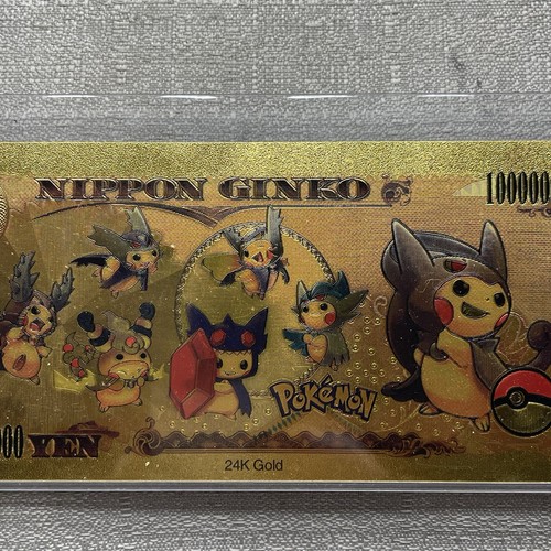 24k Gold Plated Foil Cosplay Pikachu Pokemon Banknote Collectible Anime - Picture 4 of 4