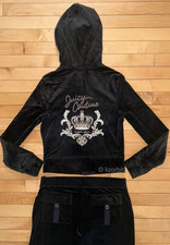 NEW NWT JUICY COUTURE Velour Crown Bling Logo Tracksuit Set Black Size M