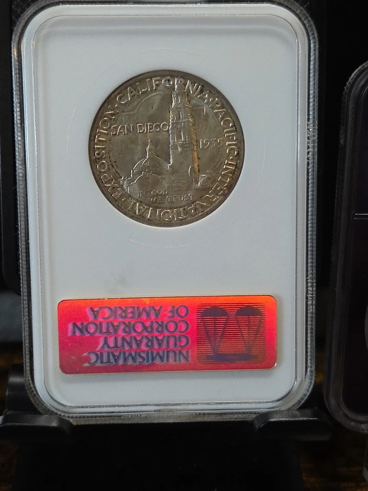 1935 S SAN DIEGO SILVER 50c COMMEMORATIVE NGC MINT STATE 65 CAC - Image 2 of 2
