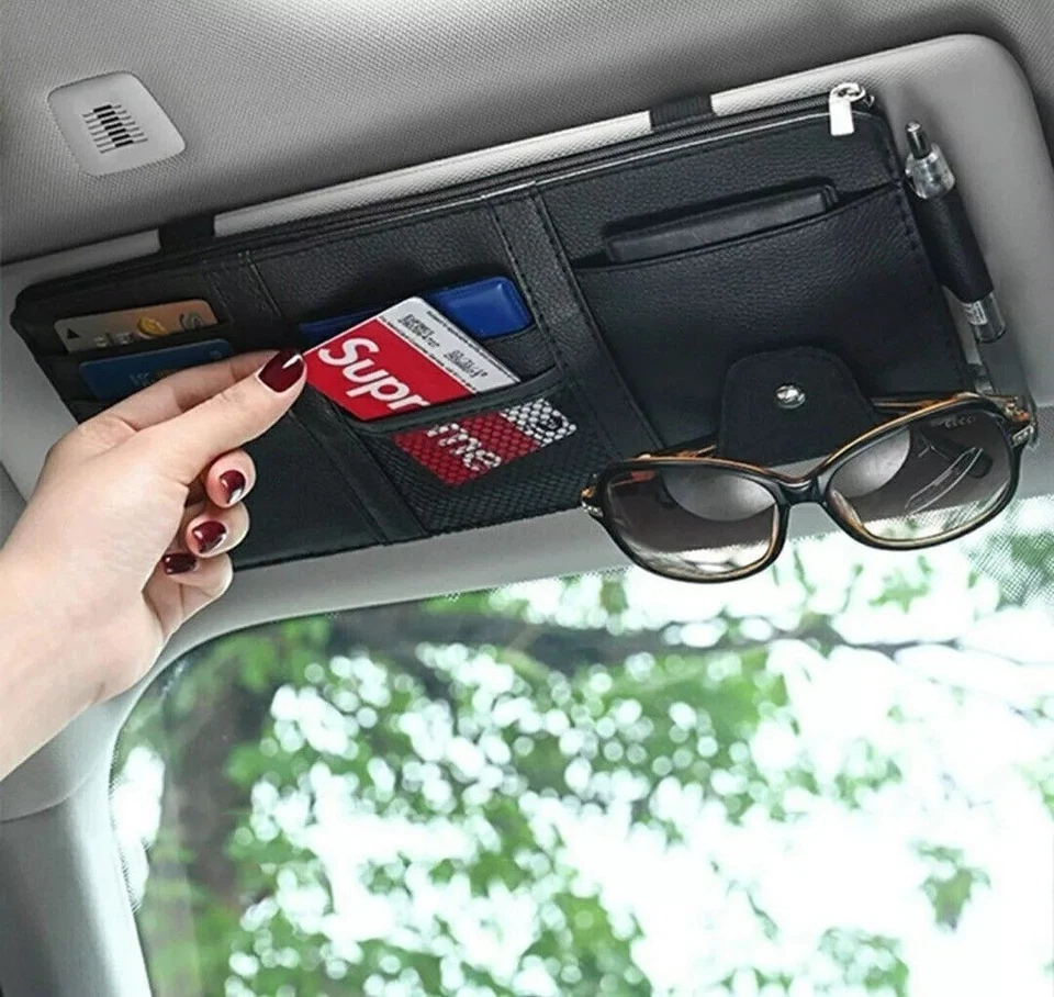Organizador parasol de coche de cuero PU con múltiples bolsillos y tarjetero Foto 2 de 4