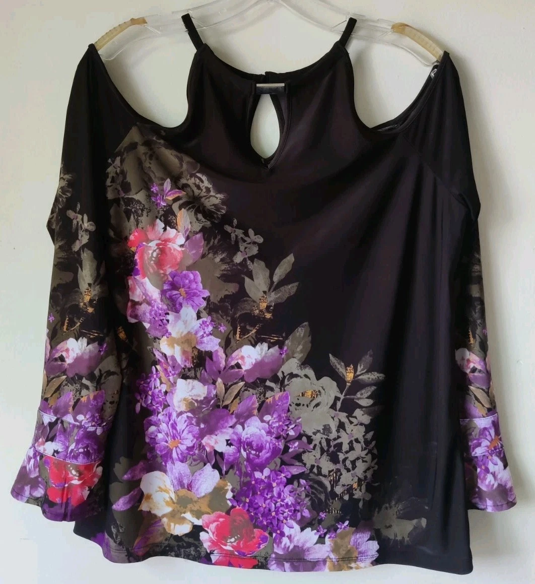 Haut Femme INC International Concepts – Noir – Taille L – Manches Courtes – Brodé