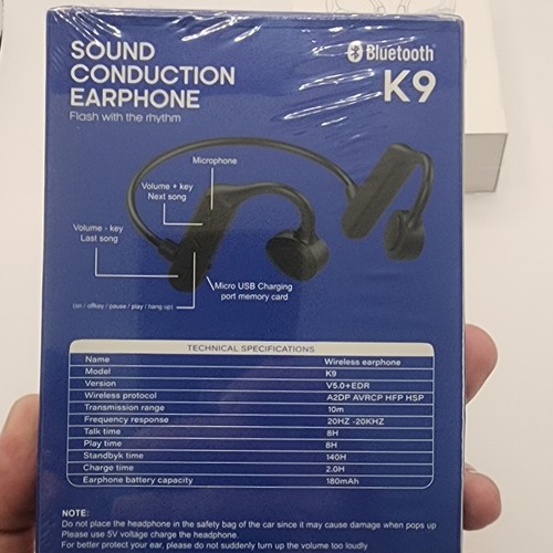 K9 Bone Conduction Headphones Bluetooth Wireless Earphones with Mic Running... - Picture 3 of 3