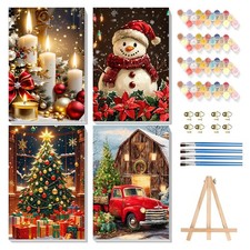 4 Pack Framed Paint by Numbers for Adults with Wooden Easel, Christmas Paint ...