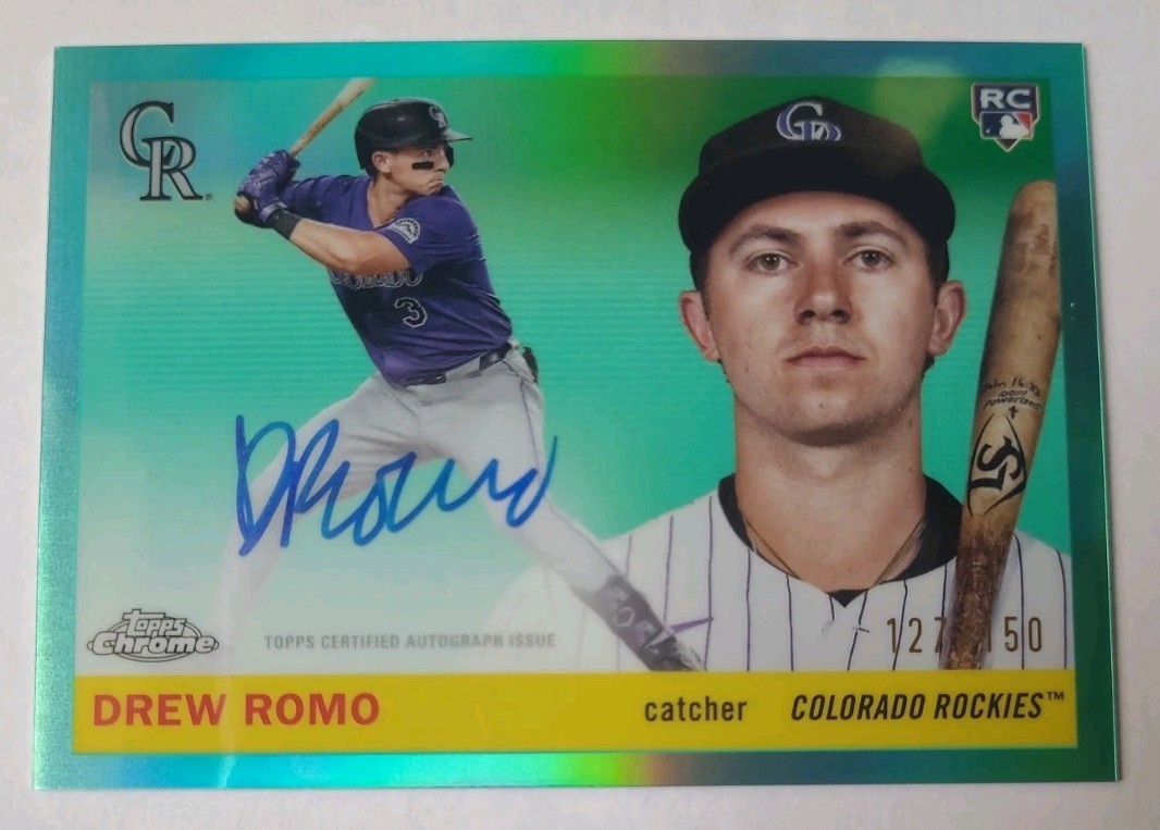 2025 Topps Chrome Platinum Anniversary Drew Romo Auto #CPA-DR Aqua /150 RC