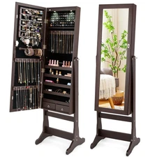 Costway Lockable Mirrored Jewelry Cabinet Armoire Organizer w/Stand LED Lights