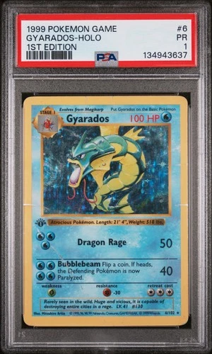 1999 POKEMON BASE SET 1ST EDITION #6 GYARADOS-HOLO PSA 1